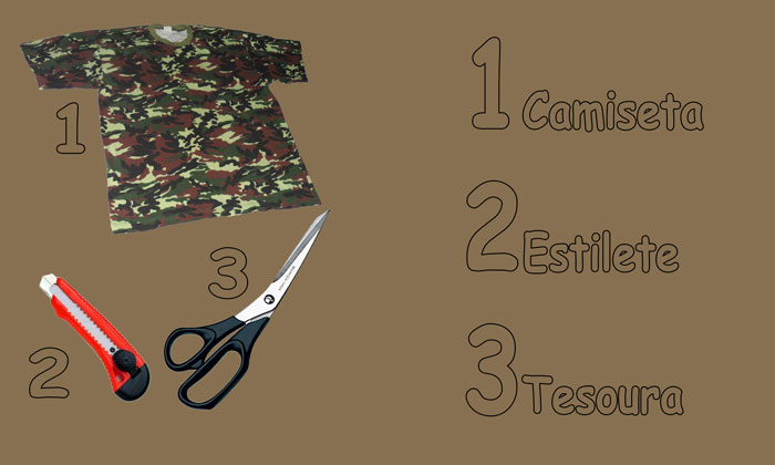1-materiais-usados  customizando Camiseta com estampa militarismo