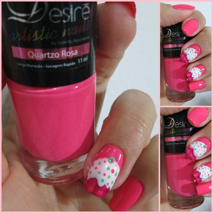 Diy nails art cupcake Esmalte desiré quartzo rosa