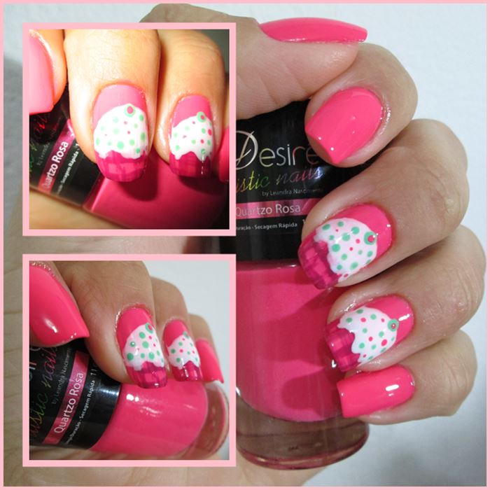 Diy nails art cupcake Esmalte desiré quartzo rosa